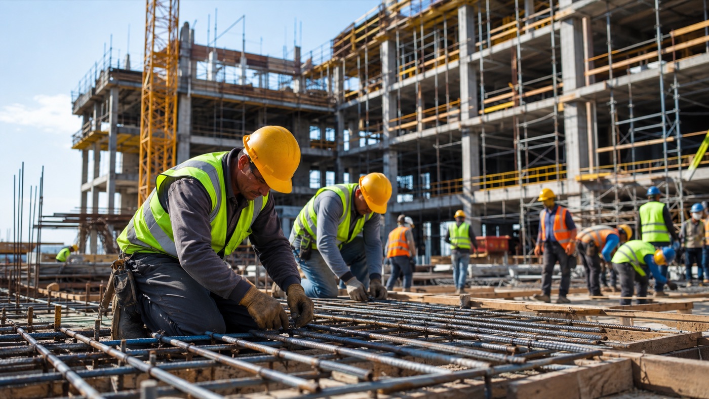 Construction workforce on a building site in Iraq